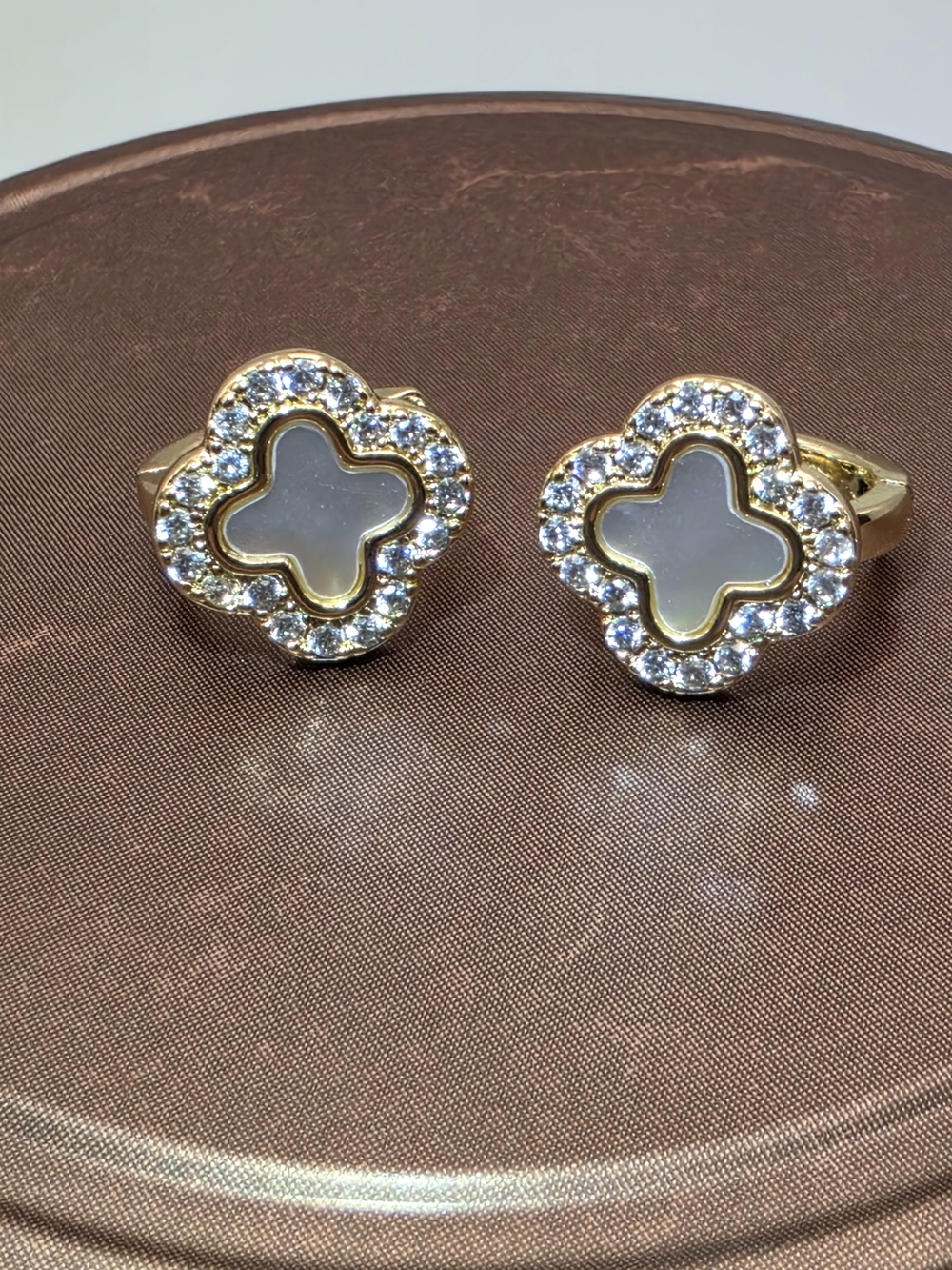 Clover Crystal Stud Earrings with Mother-of-Pearl Center